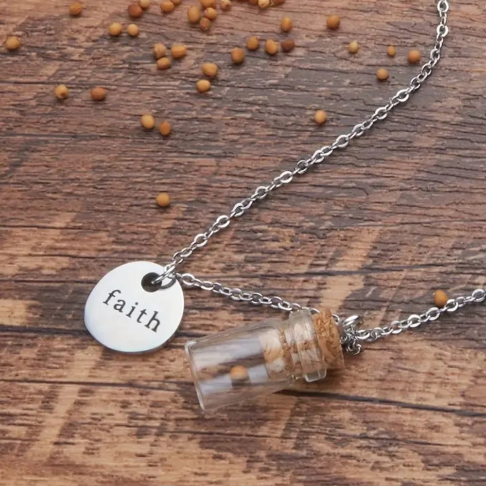 NWT! Faith Religious Mustard Seed Bottle Necklace